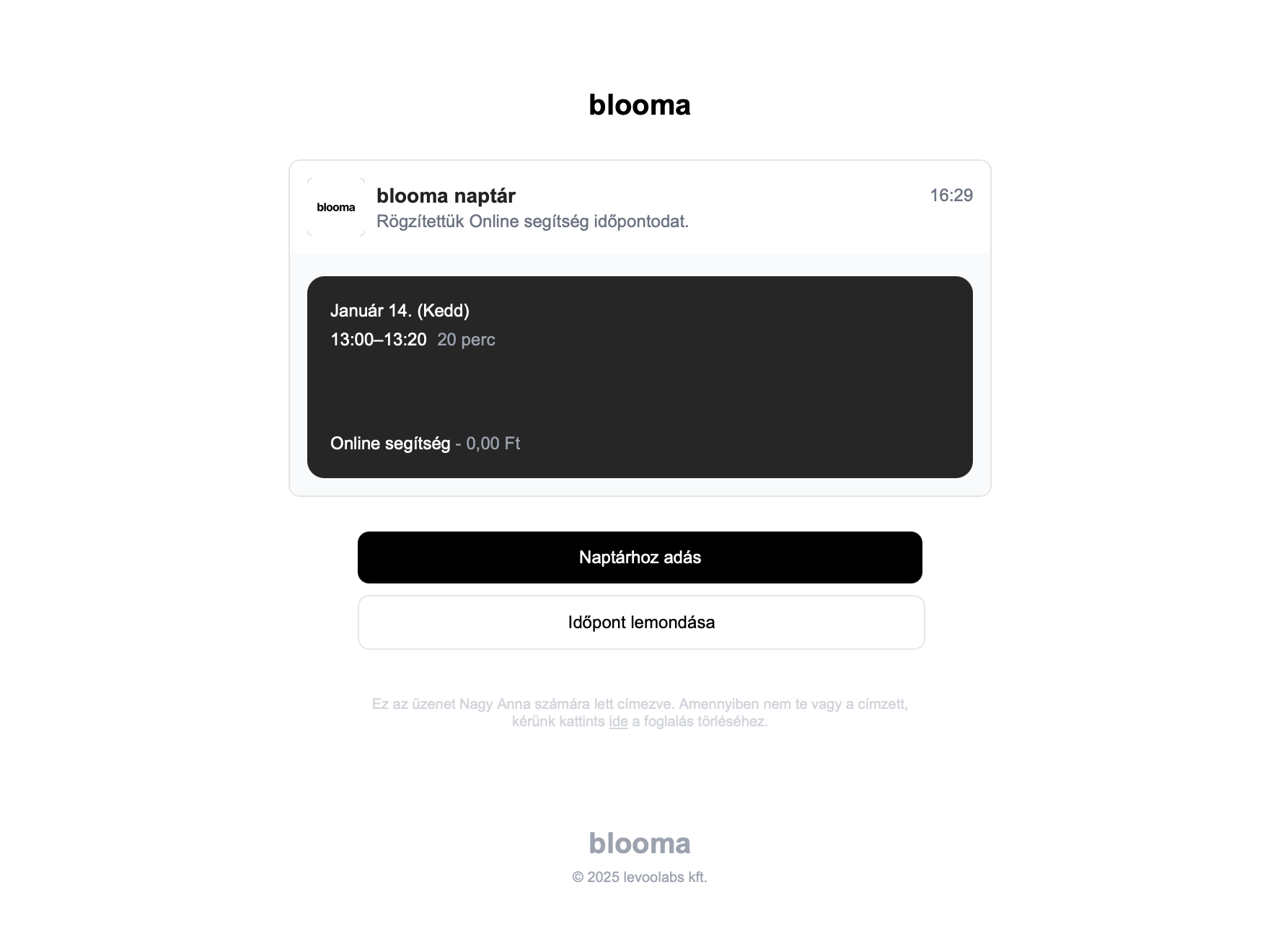 Foglalás értesítő e-mail sablon Foglalás értesítő e-mail sablon