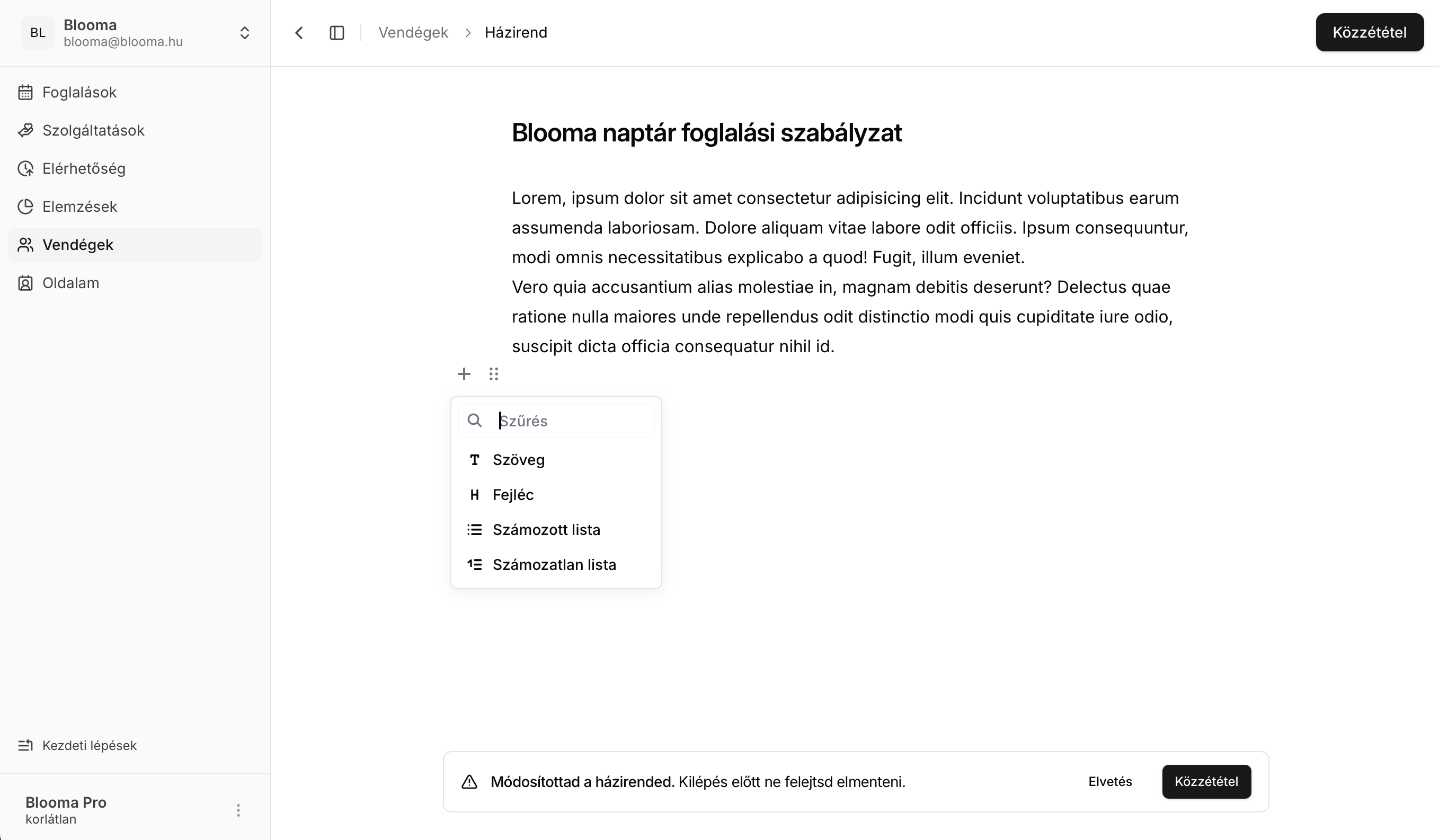 Házirend beállítás példa