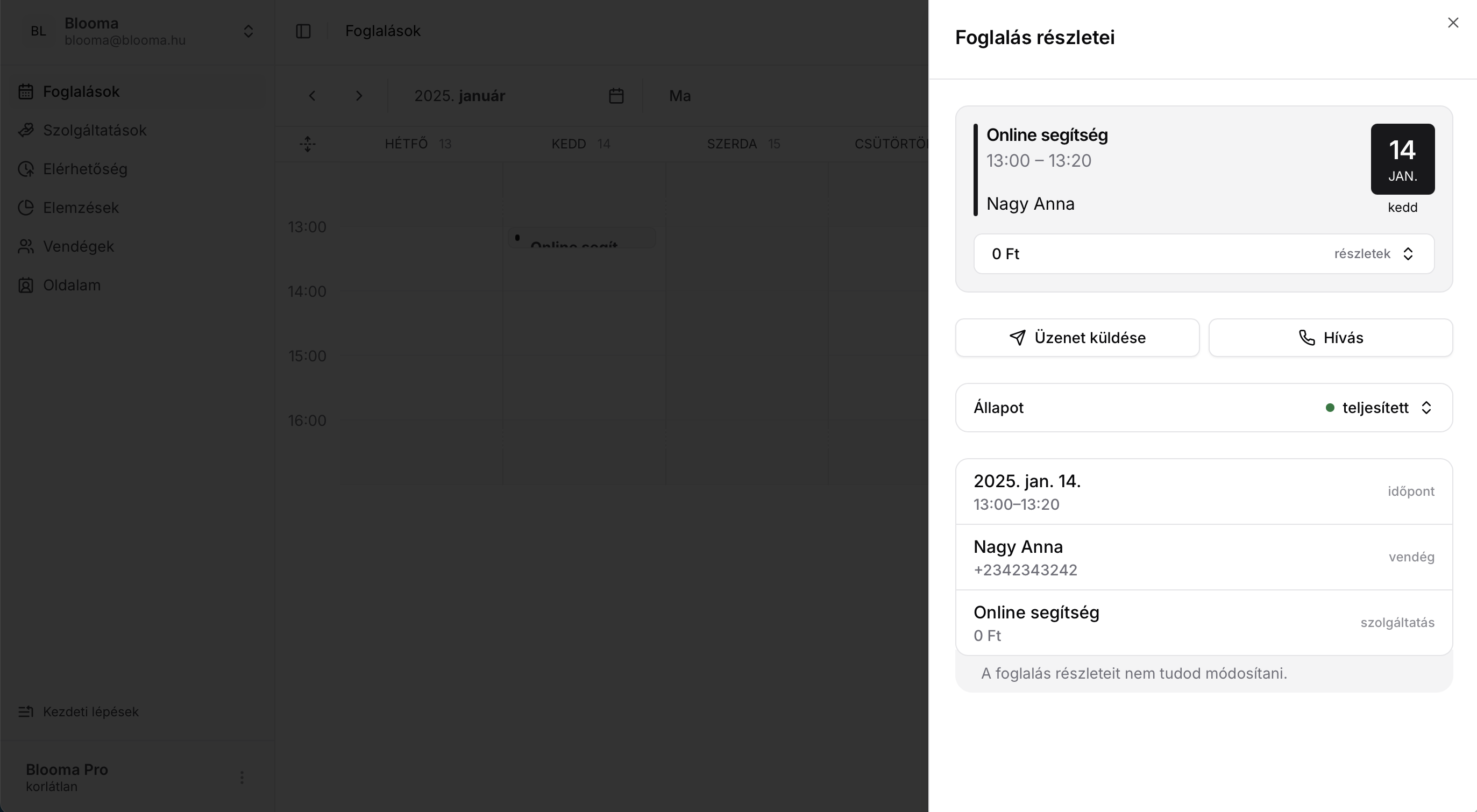 Foglalás részletek példa