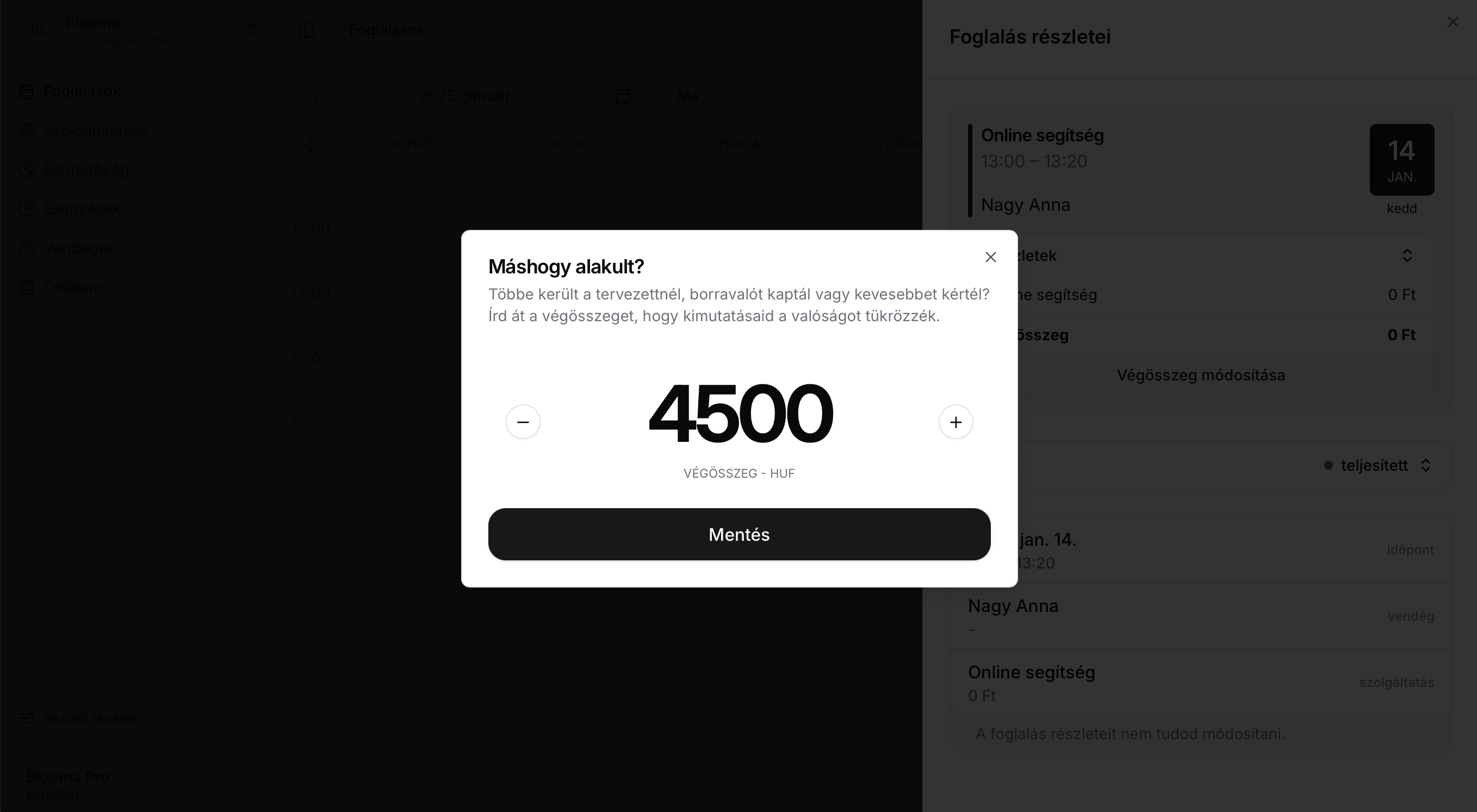Foglalás végösszeg példa