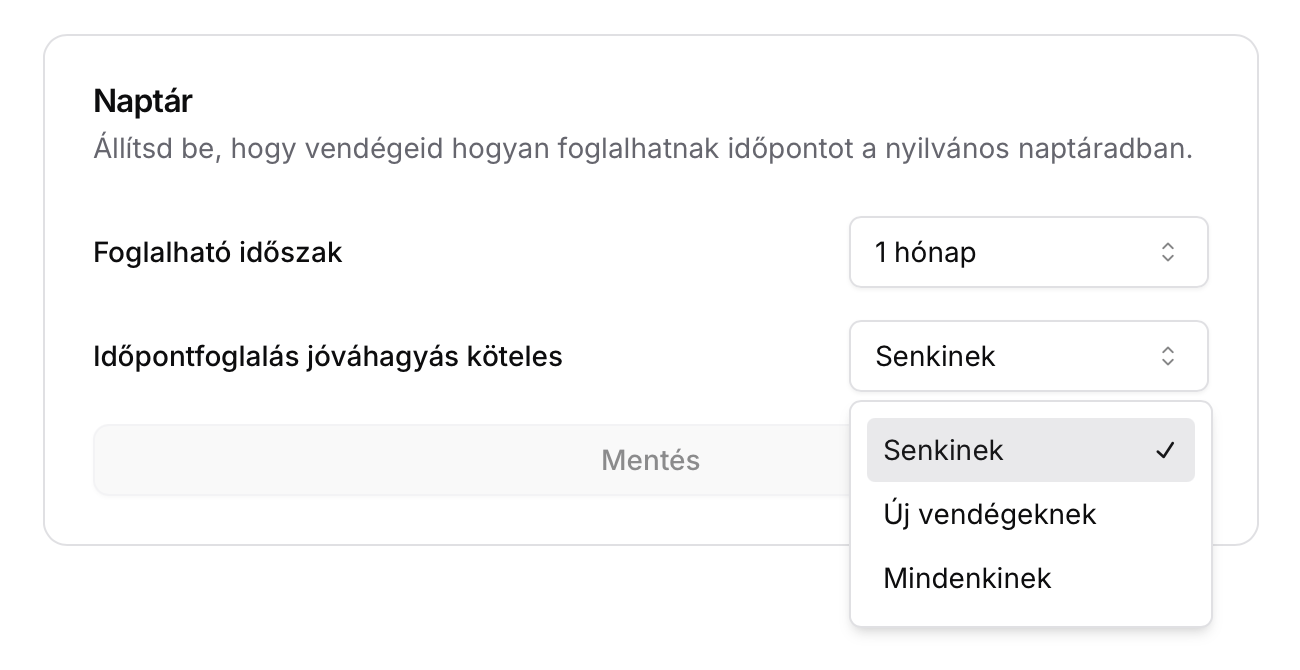Foglalás jóváhagyás beállítás példa