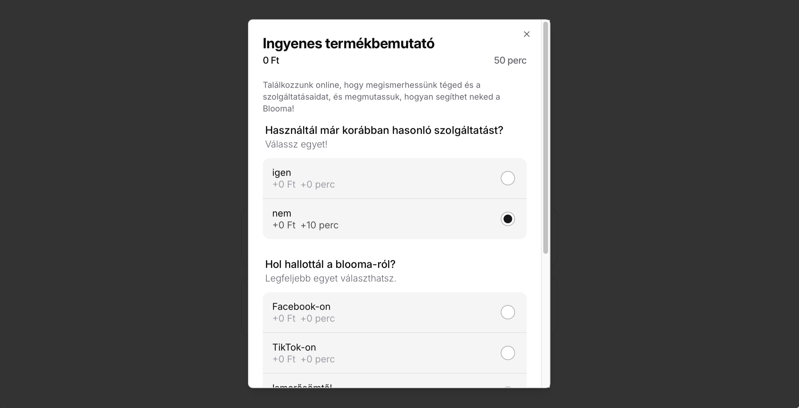 Szolgáltatás kérdés példa