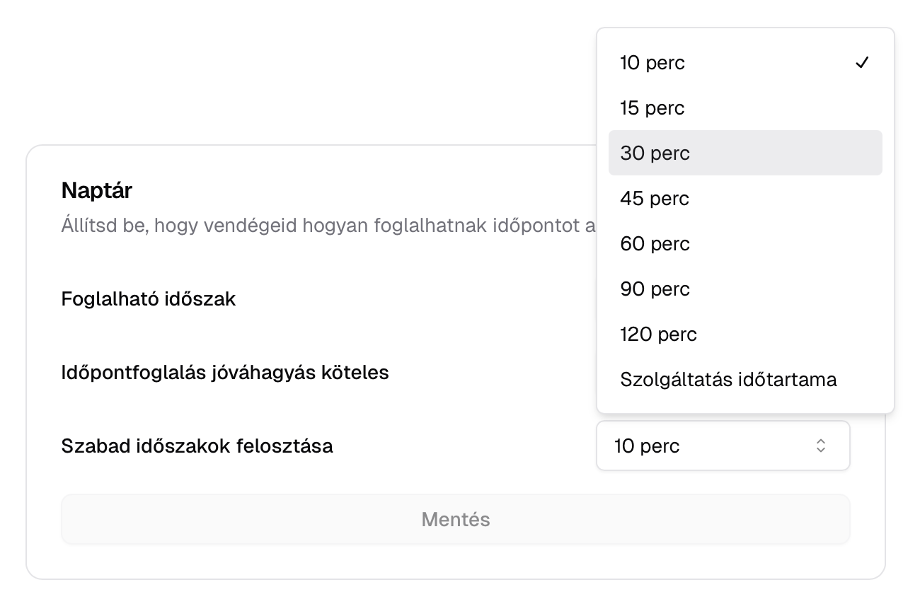 Szabad időpontok felosztása példa