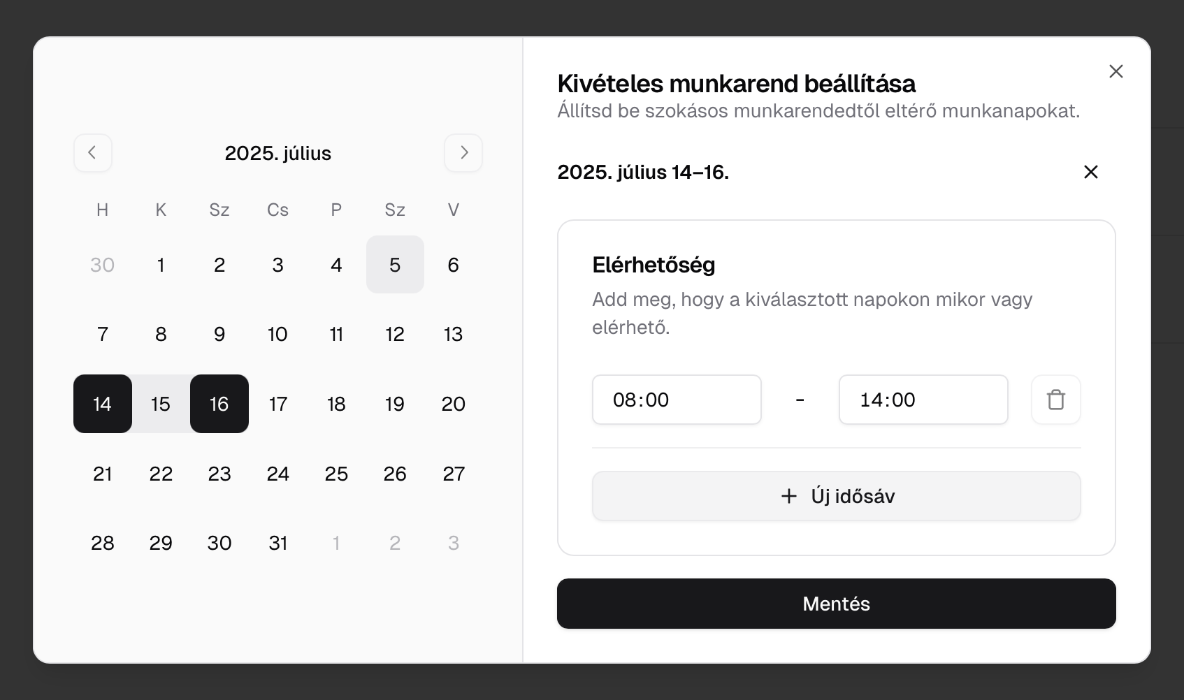 Kivételes munkarend példa