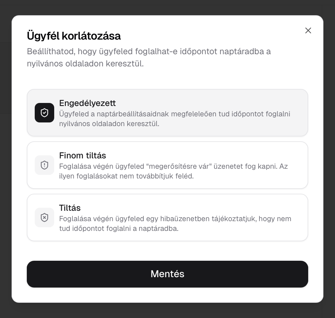 Ügyfél korlátozás példa